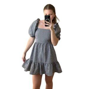 Black & White Gingham Check Ruffle Puff Sleeve Dress Size 2X 18 20 Summer Plus